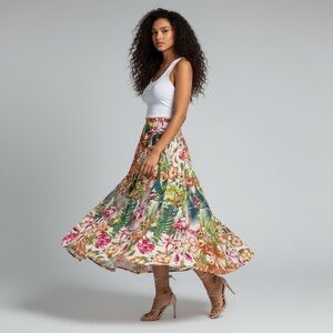 Size Large Truly 4 You Womens Maxi Skirt Tropical Colorful Boho Yellow Floral